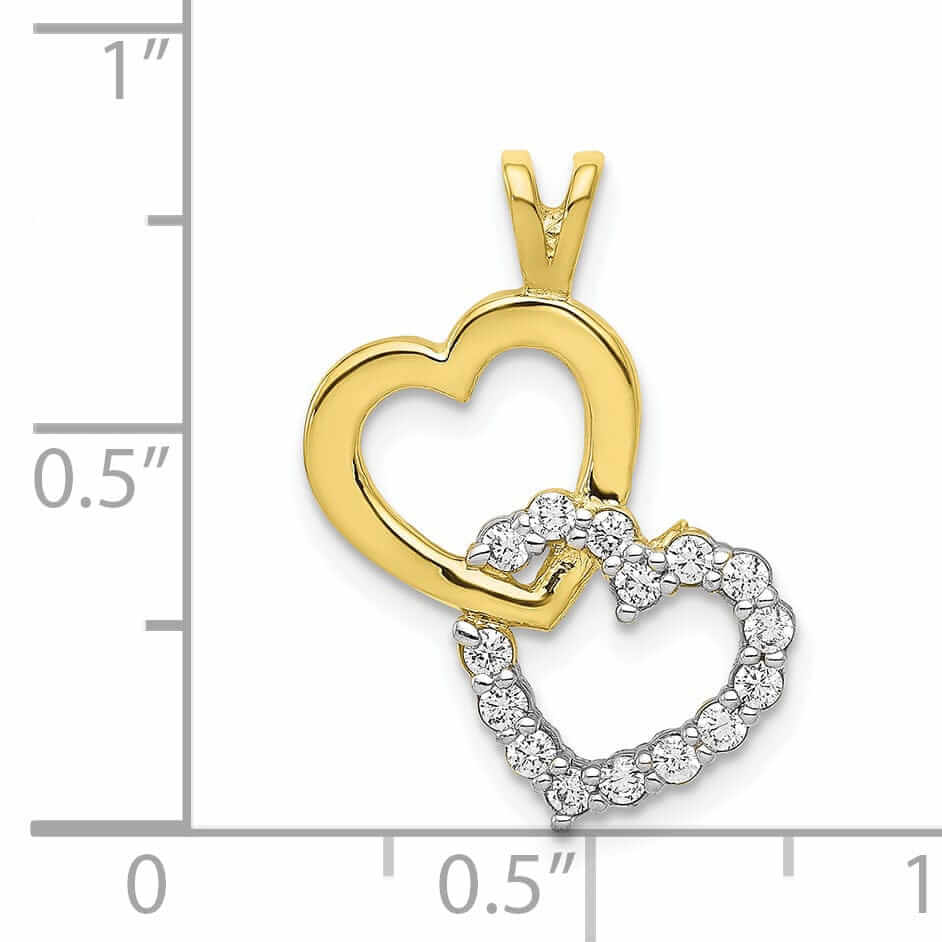 Lovely Rita's Pendants & Charms 10k Yellow Gold C.Z Polish Double Heart Pendant