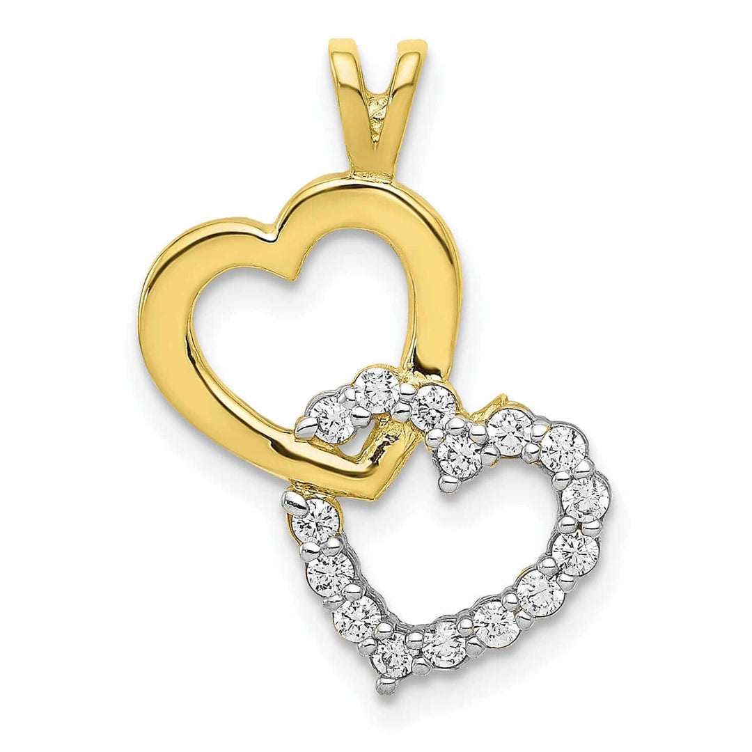Lovely Rita's Pendants & Charms 10k Yellow Gold C.Z Polish Double Heart Pendant