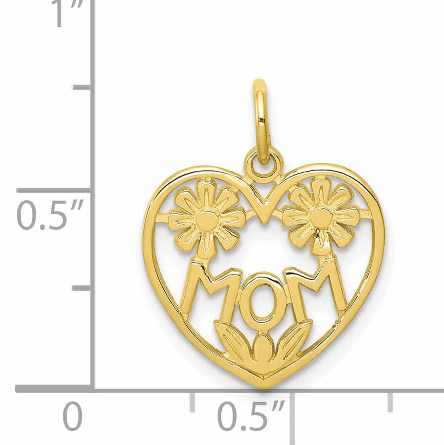 Lovely Rita's Pendants & Charms 10k Yellow Gold Flowers With Heart Mom Pendant