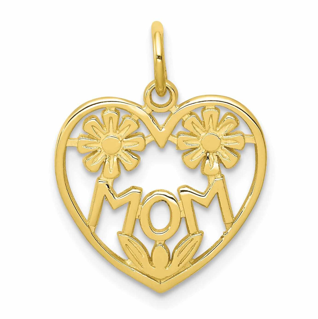 Lovely Rita's Pendants & Charms 10k Yellow Gold Flowers With Heart Mom Pendant