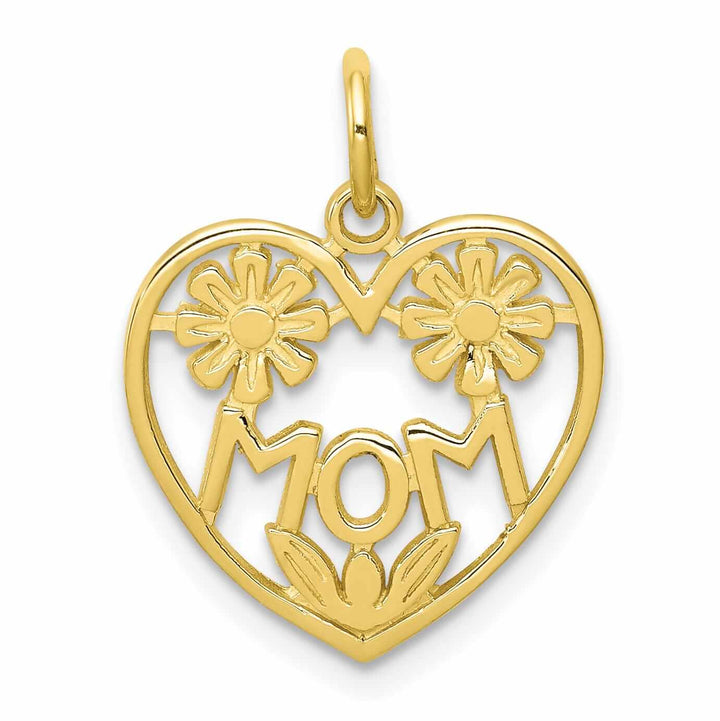 Lovely Rita's Pendants & Charms 10k Yellow Gold Flowers With Heart Mom Pendant