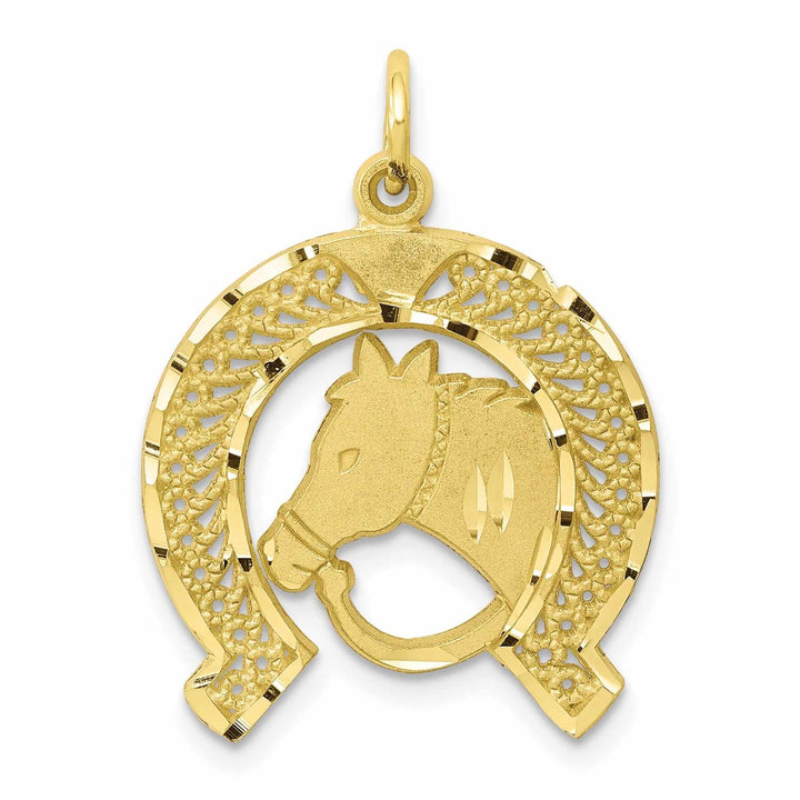 Lovely Rita's Pendants & Charms 10k Yellow Gold Horsehead In Horseshoe Pendant