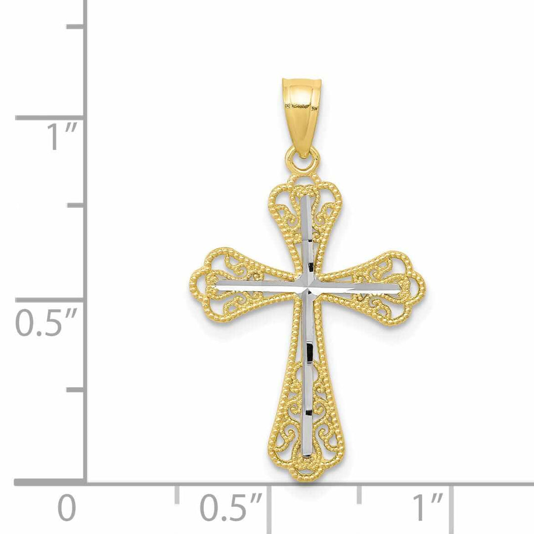 Lovely Rita's Pendants & Charms 10k Yellow Gold Rhodium Polished Cross Pendant