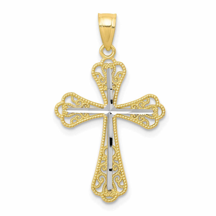 Lovely Rita's Pendants & Charms 10k Yellow Gold Rhodium Polished Cross Pendant