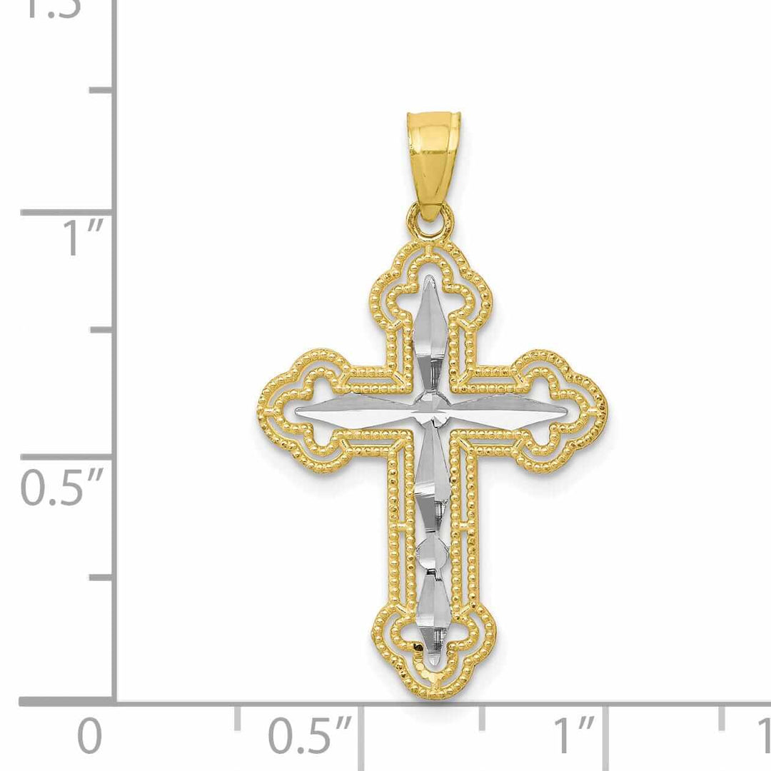 Lovely Rita's Pendants & Charms 10k Yellow Gold Rhodium Polished Cross Pendant