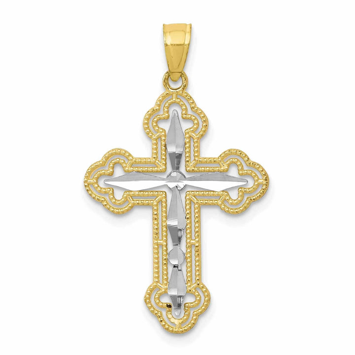 Lovely Rita's Pendants & Charms 10k Yellow Gold Rhodium Polished Cross Pendant