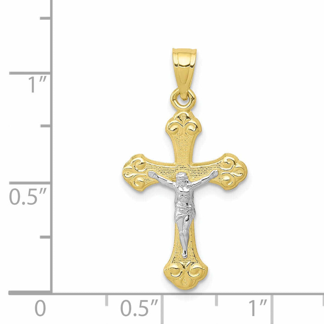 Lovely Rita's Pendants & Charms 10k Yellow Gold Rhodium Polished Crucifix Pendant