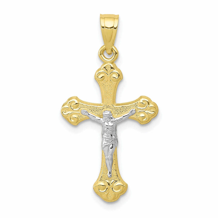 Lovely Rita's Pendants & Charms 10k Yellow Gold Rhodium Polished Crucifix Pendant