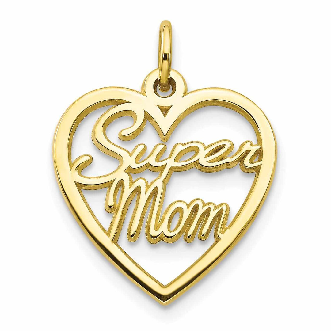Lovely Rita's Pendants & Charms 10k Yellow Gold Super Mom In a Heart Pendant