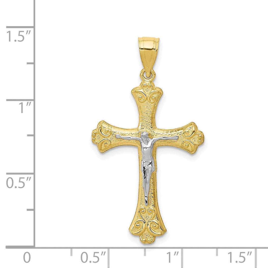 Lovely Rita's Pendants & Charms 10k Yellow Gold Textured Fleur de Lis Crucifix Pendant