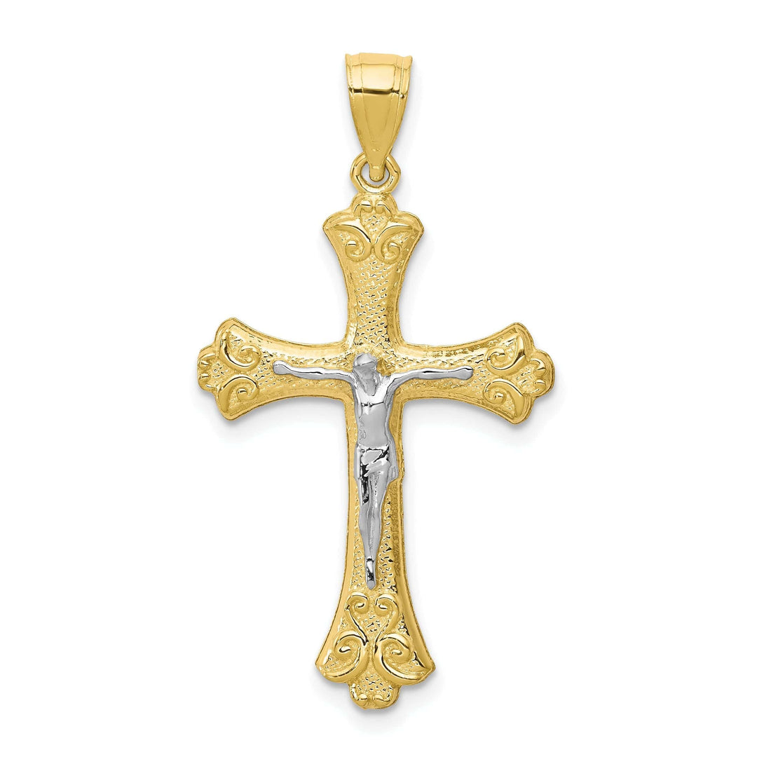 Lovely Rita's Pendants & Charms 10k Yellow Gold Textured Fleur de Lis Crucifix Pendant