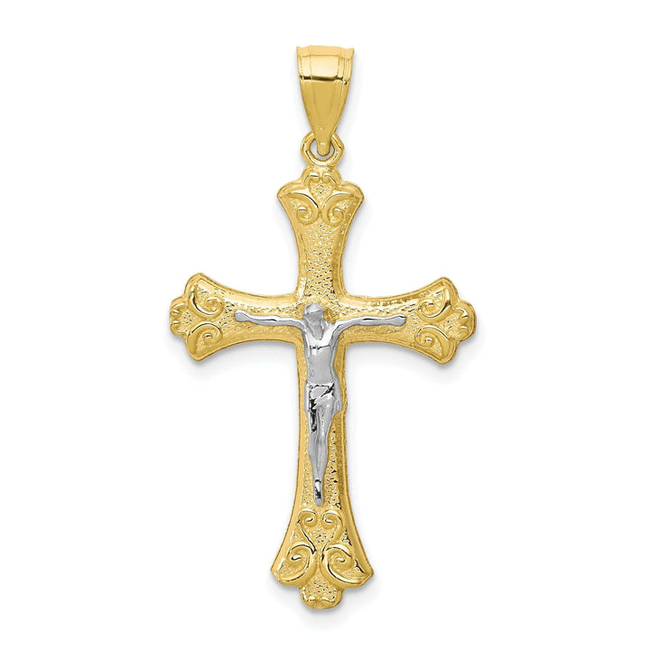 Lovely Rita's Pendants & Charms 10k Yellow Gold Textured Fleur de Lis Crucifix Pendant