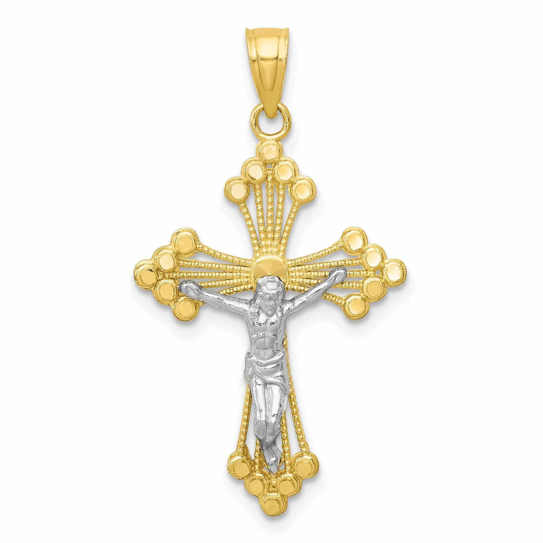 Lovely Rita's Pendants & Charms 10k Yellow Rhodium Gold Polished Crucifix Pendant