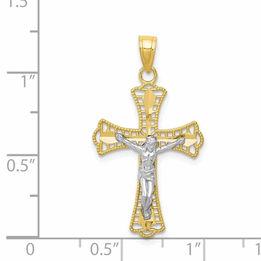 Lovely Rita's Pendants & Charms 10k Yellow Rhodium Gold Polished Crucifix Pendant