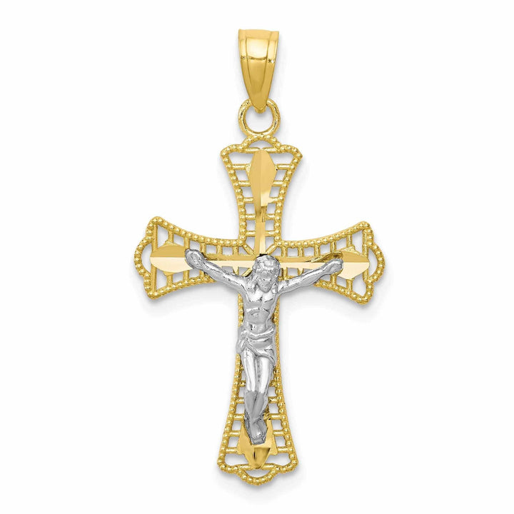 Lovely Rita's Pendants & Charms 10k Yellow Rhodium Gold Polished Crucifix Pendant