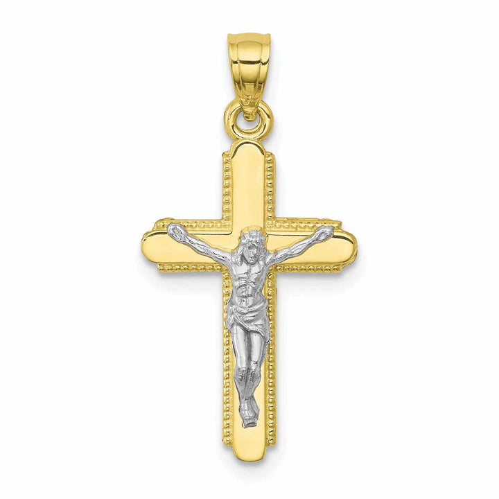 Lovely Rita's Pendants & Charms 10k Yellow Rhodium Gold Polished Crucifix Pendant