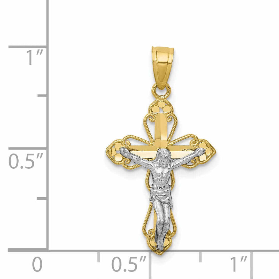 Lovely Rita's Pendants & Charms 10k Yellow Rhodium Gold Polished Crucifix Pendant