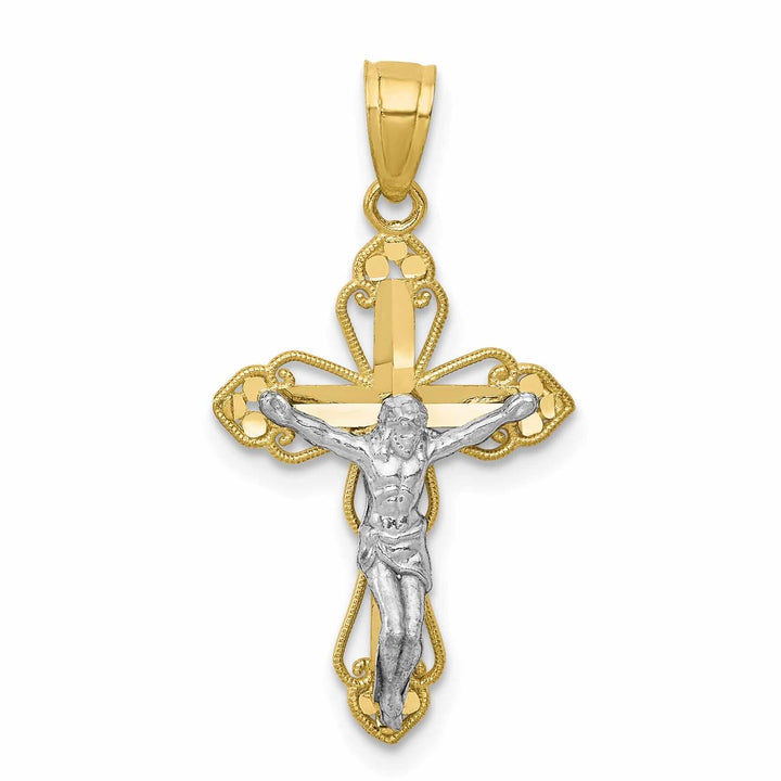 Lovely Rita's Pendants & Charms 10k Yellow Rhodium Gold Polished Crucifix Pendant