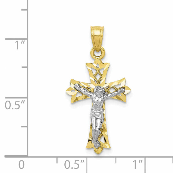 Lovely Rita's Pendants & Charms 10k Yellow Rhodium Gold Polished Crucifix Pendant