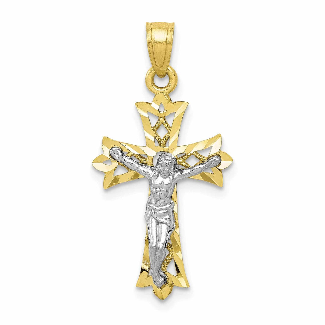 Lovely Rita's Pendants & Charms 10k Yellow Rhodium Gold Polished Crucifix Pendant