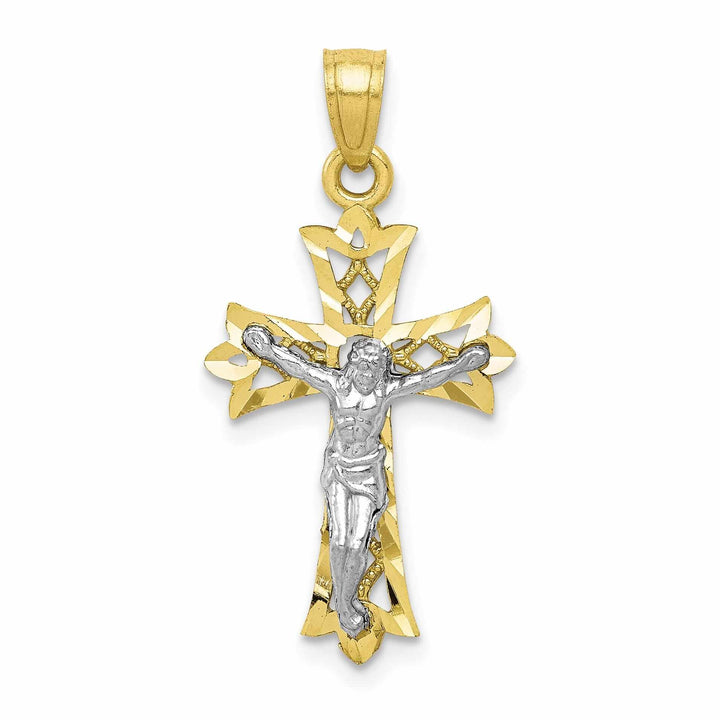 Lovely Rita's Pendants & Charms 10k Yellow Rhodium Gold Polished Crucifix Pendant