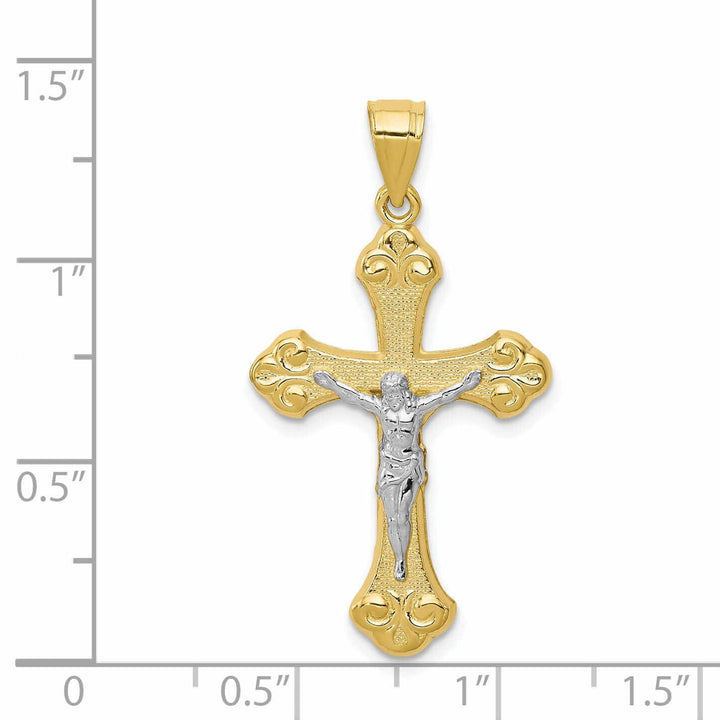 Lovely Rita's Pendants & Charms 10k Yellow Rhodium Gold Textured Polished Crucifix