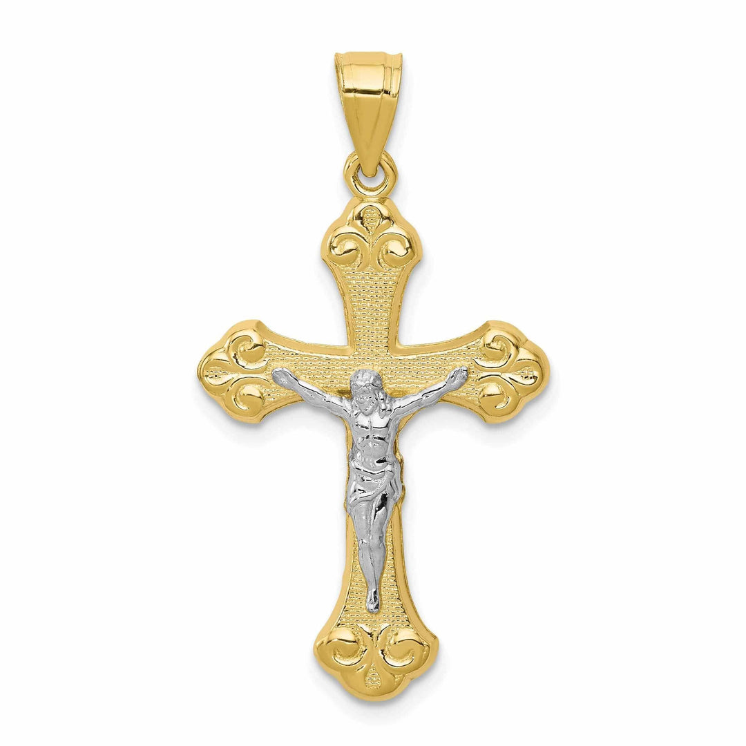 Lovely Rita's Pendants & Charms 10k Yellow Rhodium Gold Textured Polished Crucifix