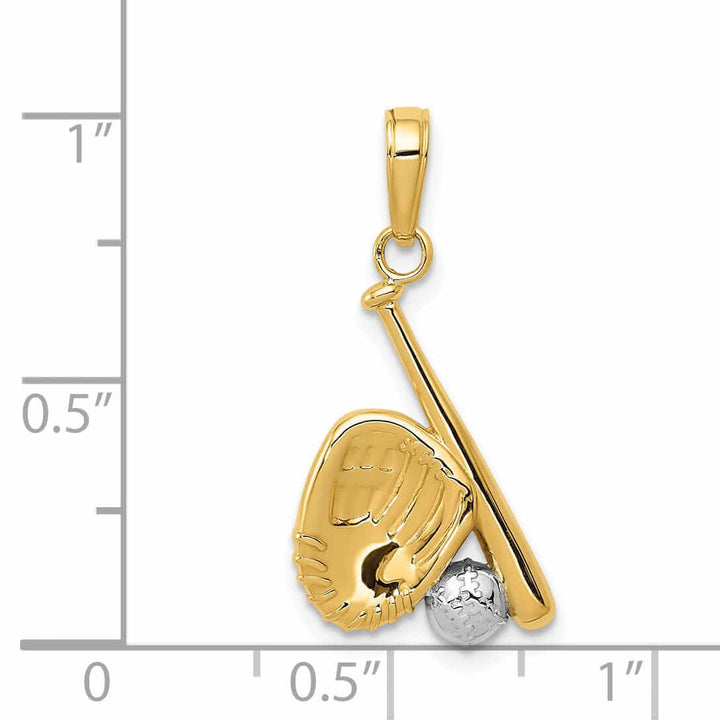 Lovely Rita's Pendants & Charms 14 Two Tone Gold Baseball Bat and Glove Pendant