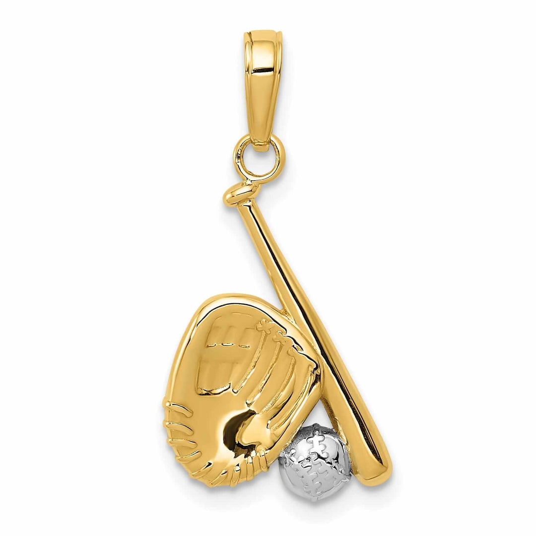 Lovely Rita's Pendants & Charms 14 Two Tone Gold Baseball Bat and Glove Pendant