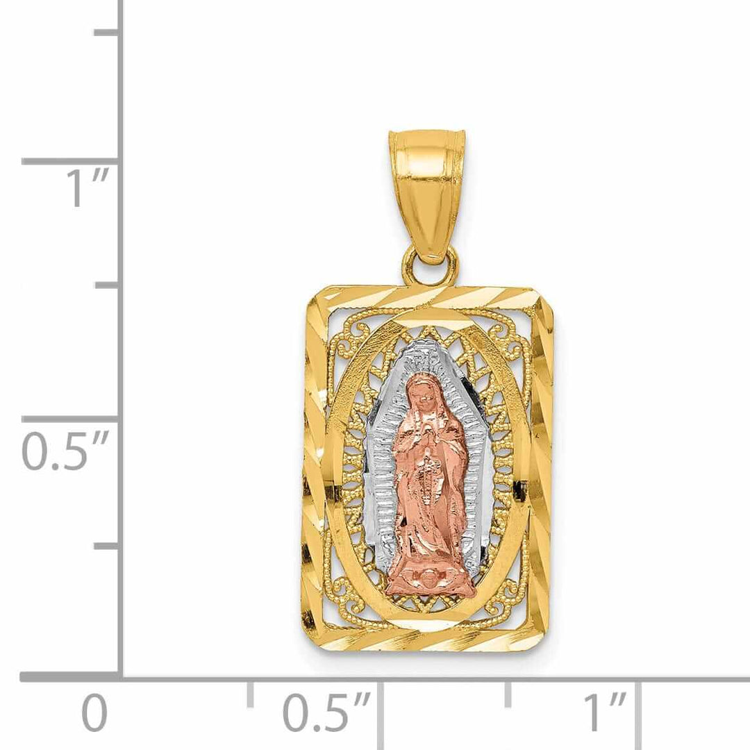 Lovely Rita's Pendants & Charms 14 Two Tone Gold Square Lady of Guadalupe Charm
