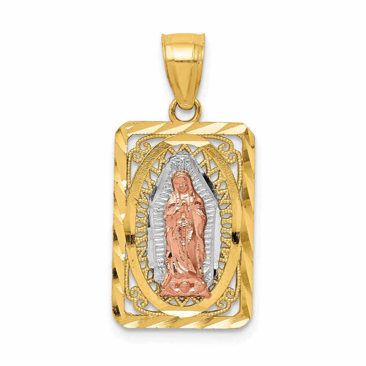 Lovely Rita's Pendants & Charms 14 Two Tone Gold Square Lady of Guadalupe Charm