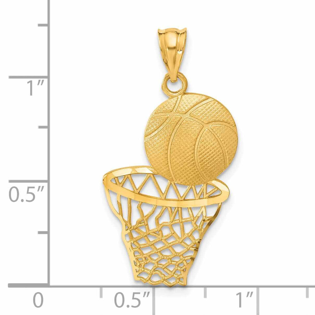 Lovely Rita's Pendants & Charms 14 Yellow Gold Basketball and Net Charm Pendant