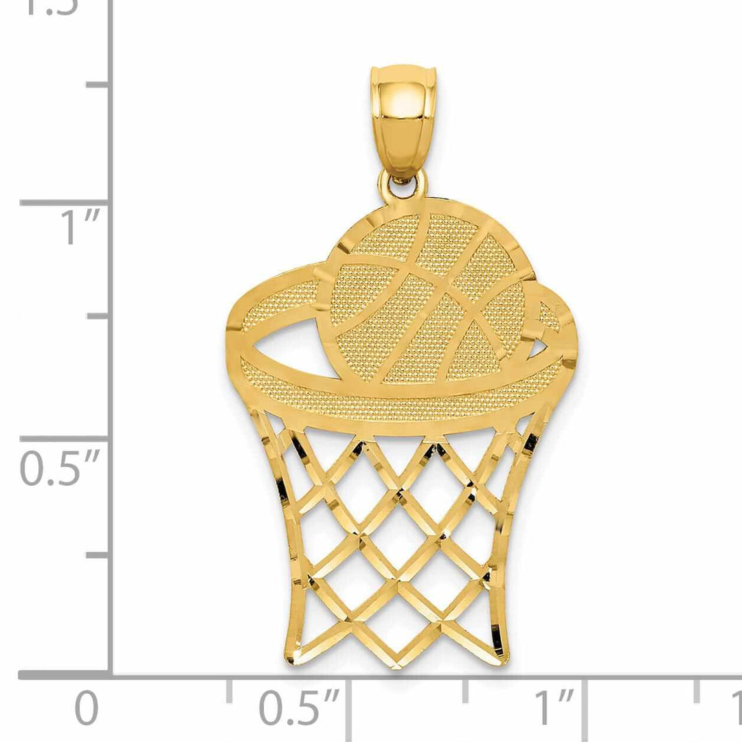 Lovely Rita's Pendants & Charms 14 Yellow Gold Basketball in Hoop Charm Pendant