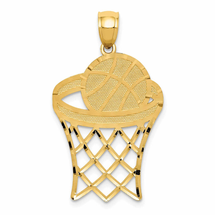 Lovely Rita's Pendants & Charms 14 Yellow Gold Basketball in Hoop Charm Pendant