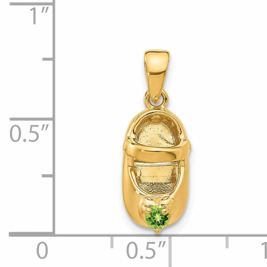 Lovely Rita's Pendants & Charms 14 Yellow Gold Peridot Stone 3D Baby Shoe Charm