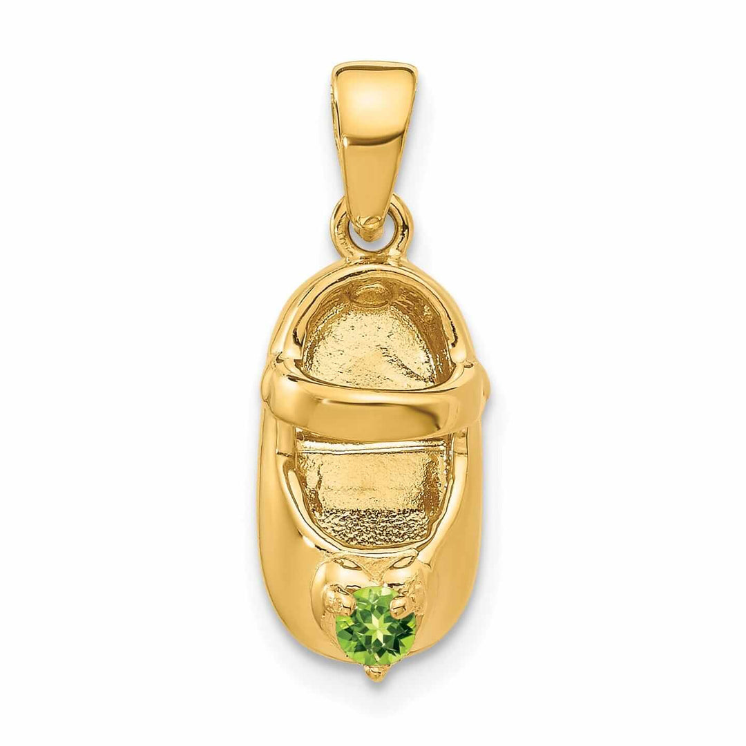 Lovely Rita's Pendants & Charms 14 Yellow Gold Peridot Stone 3D Baby Shoe Charm