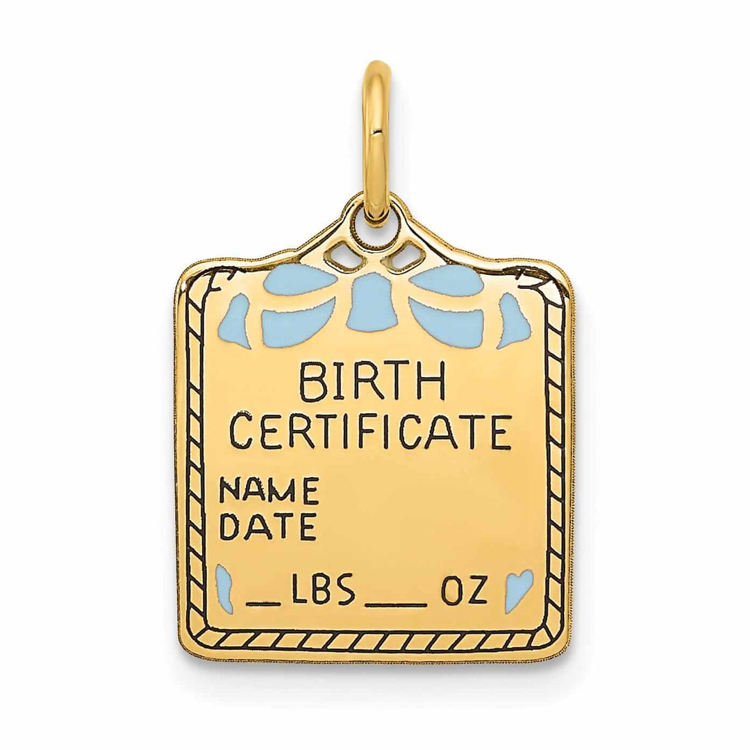 Lovely Rita's Pendants & Charms 14 Yellow Gold Polished Birth Certificate Charm