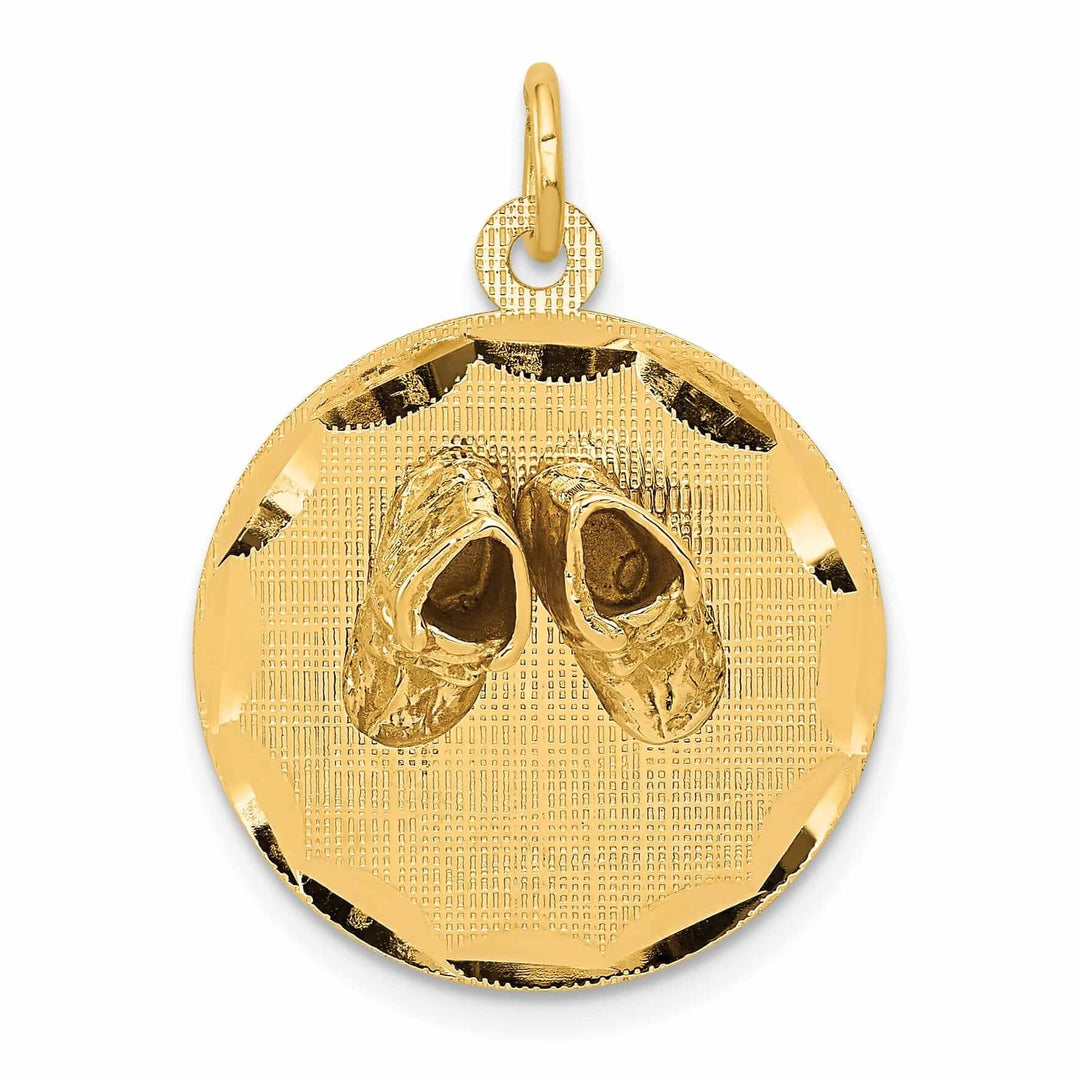 Lovely Rita's Pendants & Charms 14 Yellow Gold Small Baby Shoes on Disc Pendant.