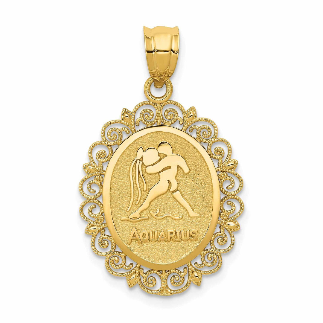 Lovely Rita's Pendants & Charms 14 Yellow Gold Solid Satin Aquarius Zodiac Pendant