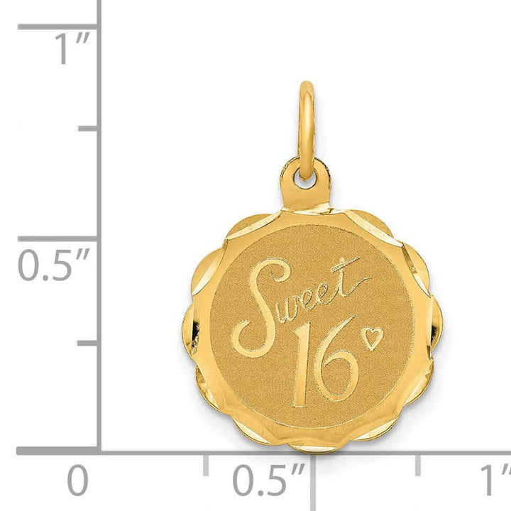 Lovely Rita's Pendants & Charms 14 Yellow Gold Sweet Sixteen Disc Charm Pendant.