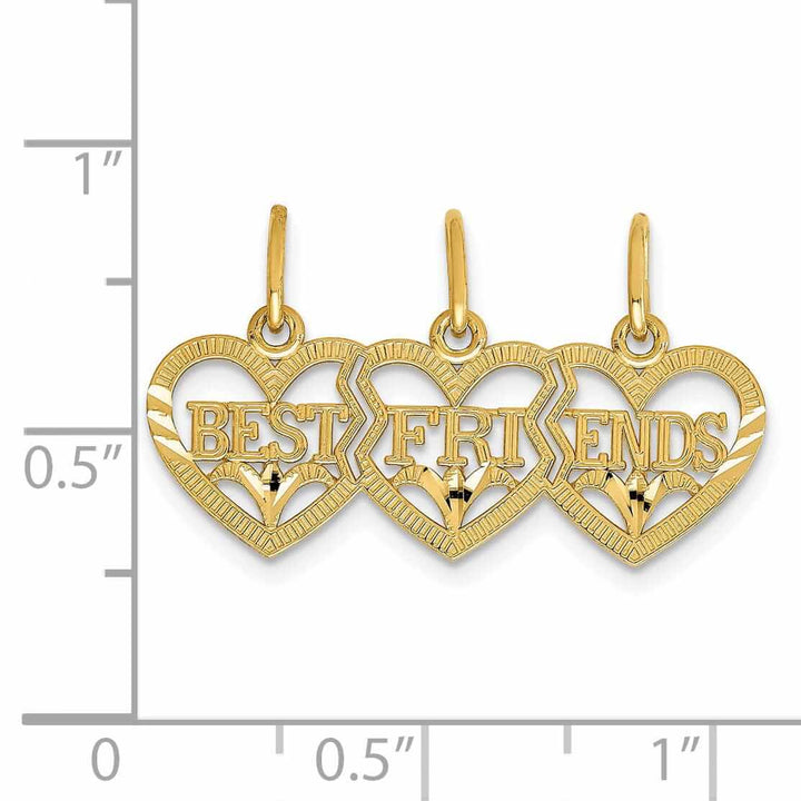 Lovely Rita's Pendants & Charms 14 Yellow Gold Triple Heart Best Friend Pendant