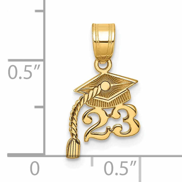 Lovely Rita's Pendants & Charms 14K Gold Graduation Cap '23 Charm with Dangling Tassel, Unisex