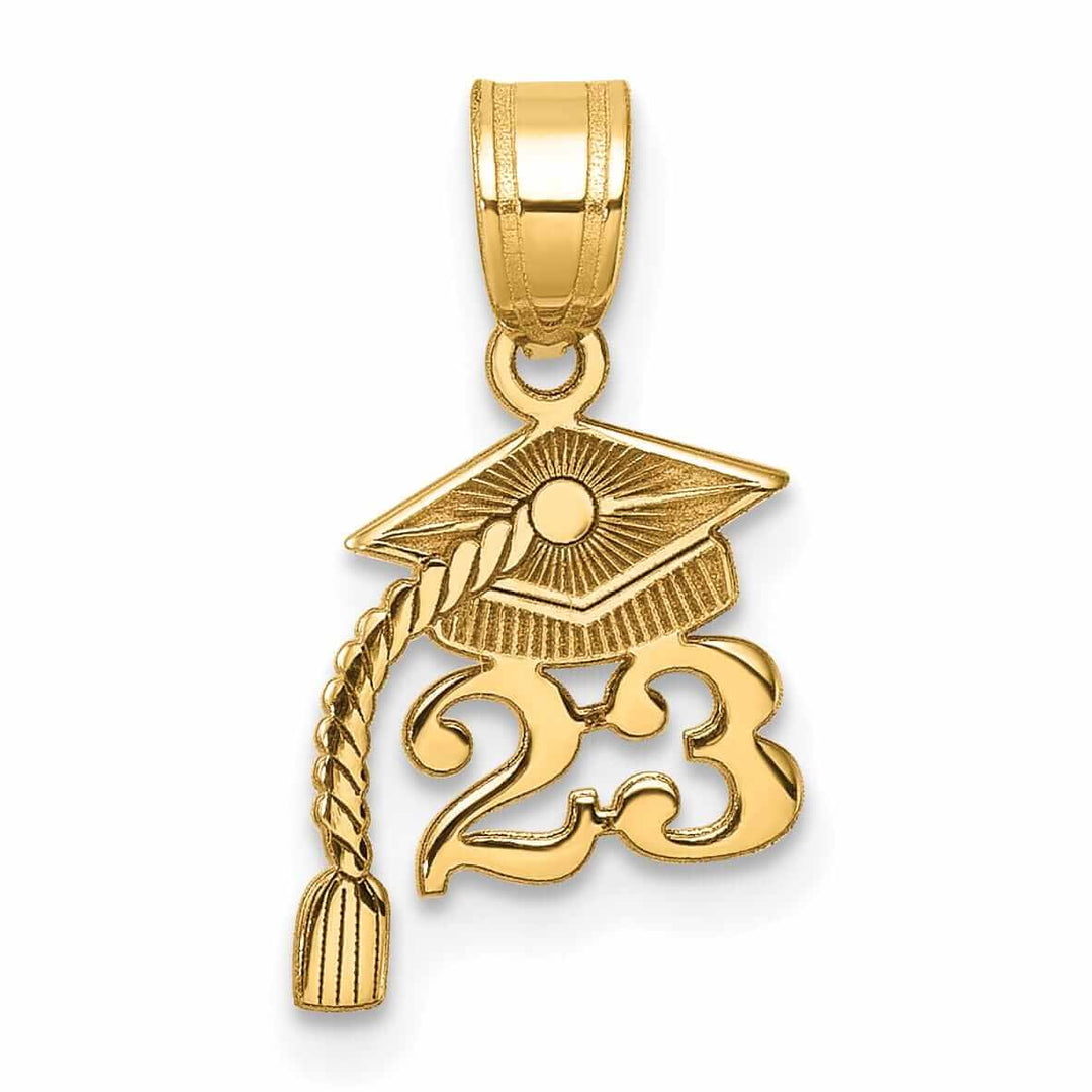 Lovely Rita's Pendants & Charms 14K Gold Graduation Cap '23 Charm with Dangling Tassel, Unisex