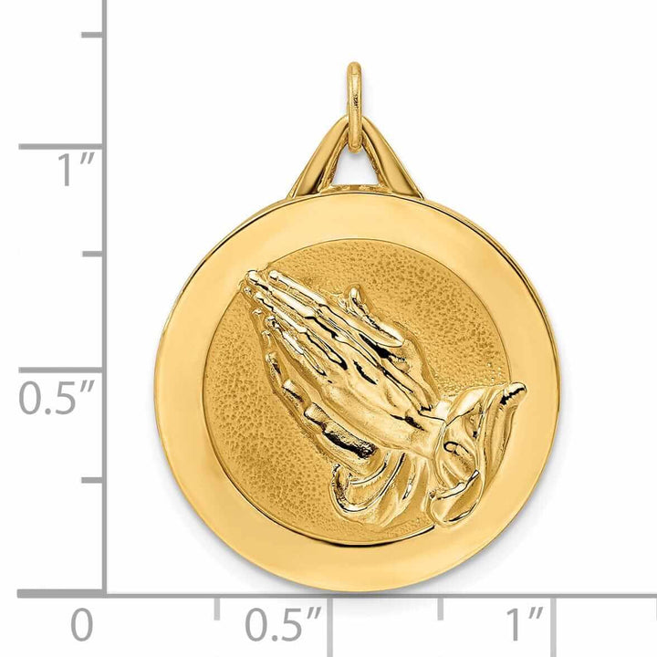 Lovely Rita's Pendants & Charms 14k Polished and Satin Solid Praying Hands Disc Shape Pendant