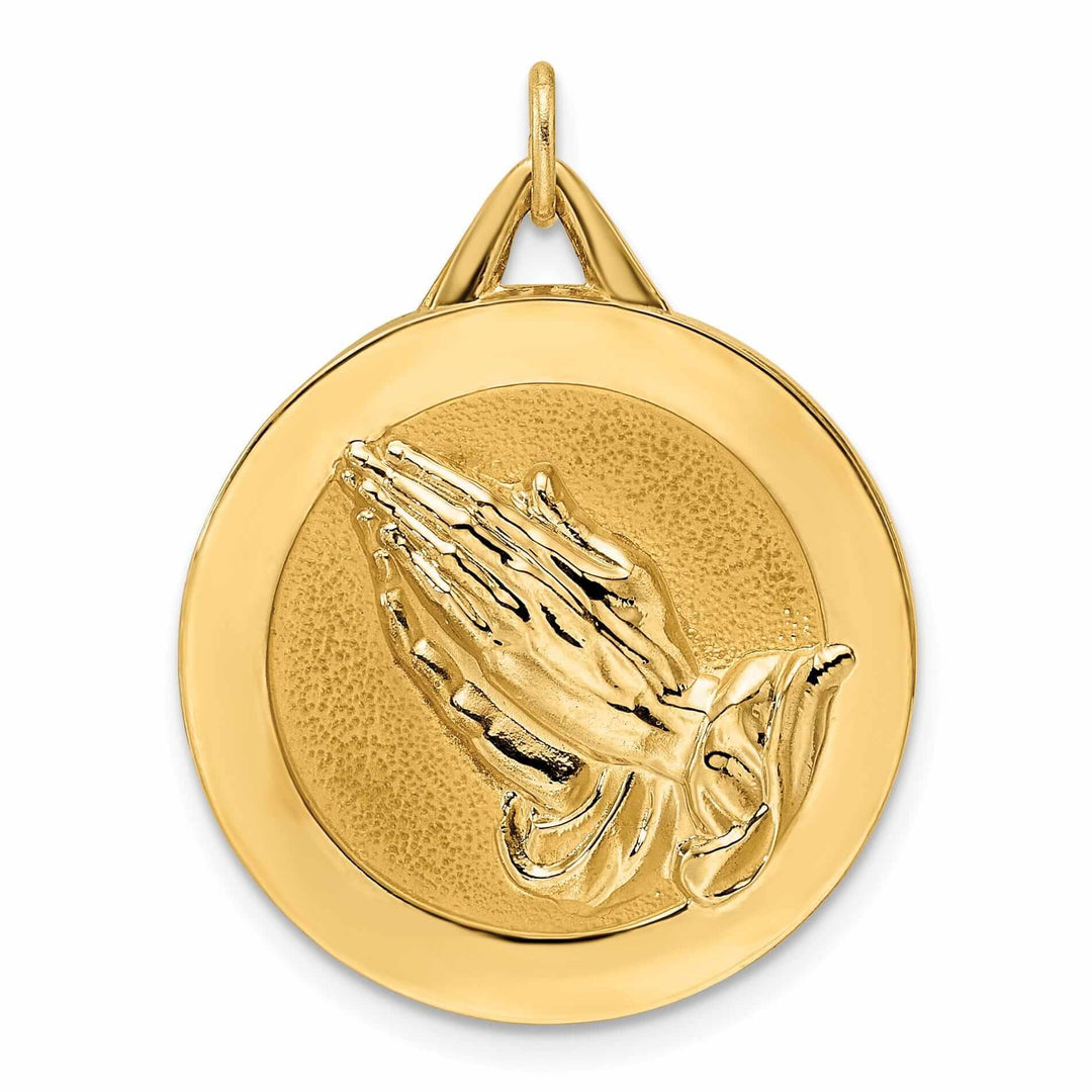 Lovely Rita's Pendants & Charms 14k Polished and Satin Solid Praying Hands Disc Shape Pendant