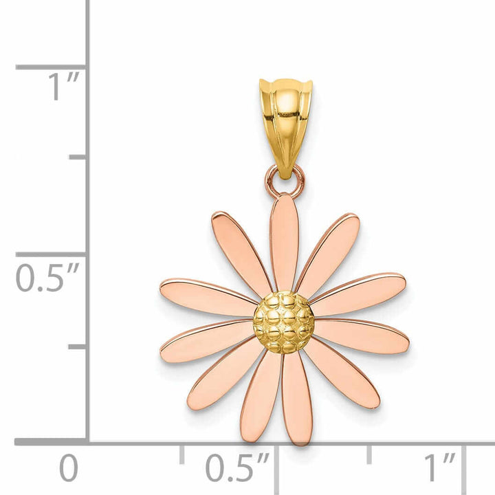Lovely Rita's Pendants & Charms 14k Rose and Yellow Gold Casted Textured Back Solid Polished Finish Daisy Charm Pendant