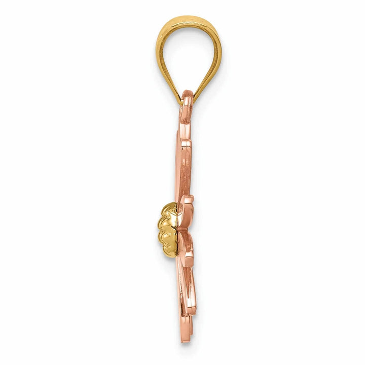 Lovely Rita's Pendants & Charms 14k Rose and Yellow Gold Casted Textured Back Solid Polished Finish Daisy Charm Pendant