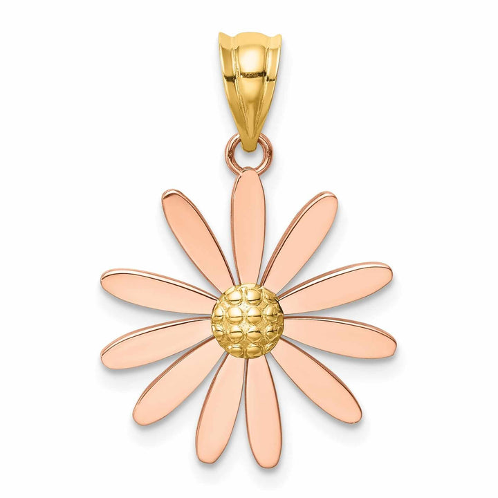 Lovely Rita's Pendants & Charms 14k Rose and Yellow Gold Casted Textured Back Solid Polished Finish Daisy Charm Pendant