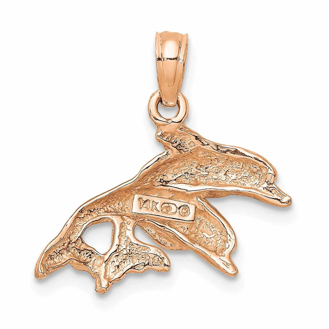 Lovely Rita's Pendants & Charms 14K Rose Gold 2-DimensionalTextured Polished Finish Double Dolphins Jumping Left Sided Charm Pendant