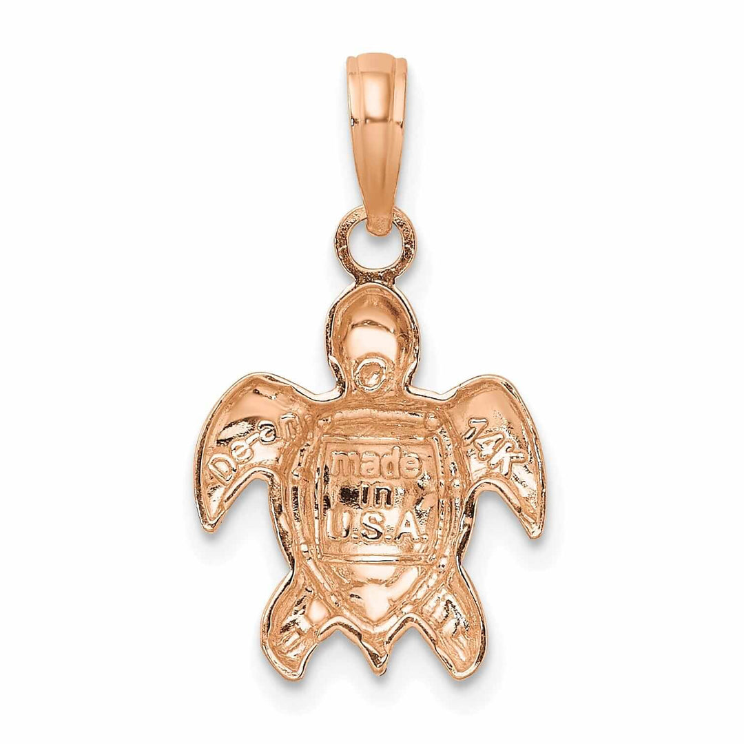 Lovely Rita's Pendants & Charms 14K Rose Gold 2D Casted Solid Open Back Textured Polished Finish Sea Turtle Charm Pendant